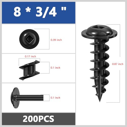 Wensilon (Black) Pocket Hole Screws # 8 * 3/4 "194pcs 1lbs Square Hole Wood Screws and Round Head Square Hole self Tapping Screws are Suitable for Wooden use.150MM,60MM Drive bit Included. - color: Black, size: 8*3/4"