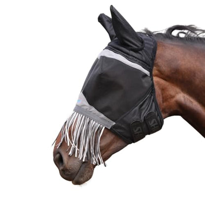 Shires FlyGuard Pro Fine Mesh Fly Mask with UV Protection Jet/Extra Full/Ears and Nose Fringe - color: Jet, size: Extra Full