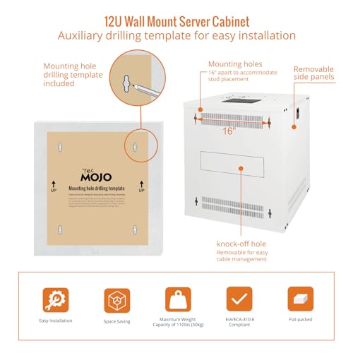 Tecmojo 12U Wall Mount Rack Network Cabinet for 19" IT Equipment,with Lockable Glass Door and Side Panels,Cooling Fan,17.7inch Depth,White - size: 12U/Glass Door/White