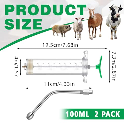Threlaco 100ml 2 Pcs Drench Gun for Goats, Sheep & Cattle - size: 100ml