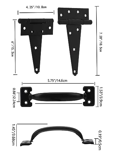 HOME MASTER HARDWARE Wood Gate Hardware Set- Heavy Duty 6" Gate Tee Hinge,Pull Set Gate Hardware Kit with Screws for Outdoor Fence Swing Gate Black Finish (Pack of 2) - size: 6 inch T Hinge (Pack of 2)