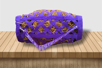 Majestic Ally Double Side Open Slow Feeder Hay Bag - Diamond Shaped Obliquely Placed Webbing (Purple) - color: Purple