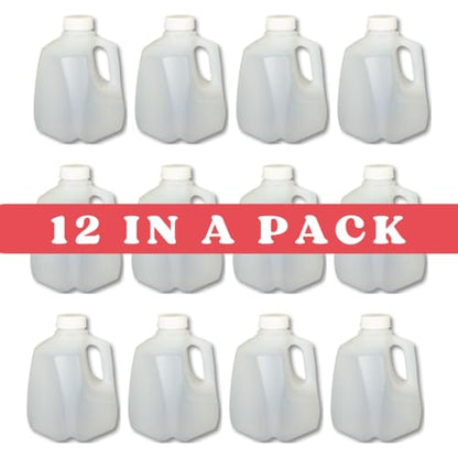 12 Pack – Mini Milk Jugs with Lids – Squat Plastic Milk Storage Containers Hold 1 Quart / 32 Ounces of Juice, Water, Milk, or Tea
