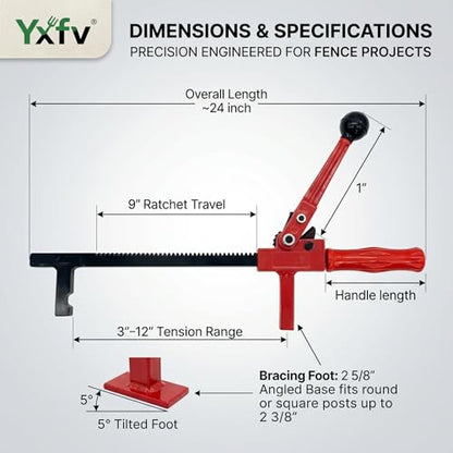 Chain Link Fence Stretcher Tool Ratcheting Heavy Duty | Replacement for manual fence pulling,uses a long-leverage ratchet gear to tension chain link and barbed wire with one person.