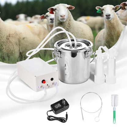 3L Upgrade Milking Machine for Goats Cows,Continuously Adjustable Suction Pulsation Vacuum Electric Milker,Portable Suction Machine W/Stainless Bucket Milk Tube Brush, Sponge Brush,Udder Protection