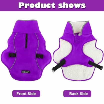 EMUST Dog Winter Coat, Waterproof Fleece Dog Jacket Winter for Medium Dogs - color: Purple, size: Medium