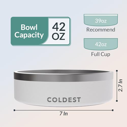 Coldest Dog Bowl - Anti Rust Metal, Non Slip, 3 Layers Insulated Stainless Steel Dog Bowls - Spill Proof & Heavy Duty - Water Bowl for Dogs, Cats & Pets, Dish Washer Safe (42 oz, Epic White) - color: Epic White, size: 42 oz