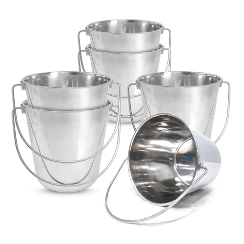 6 Pack Stainless Steel Bucket - 1 Gallon Durable Metal Bucket