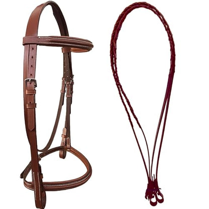 Majestic Ally Padded Raised English Bridle, Premium Leather, Matching Laced Reins - color: Chestnut, size: Draft