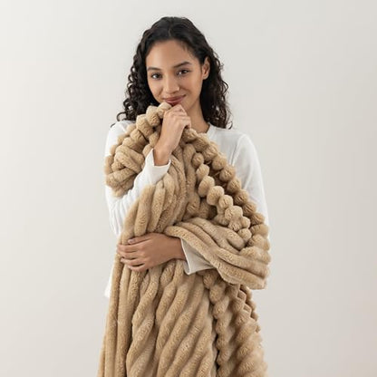 Berkshire Ribbed VelvetLoft® Throw – 330gsm Medium Weight Plush, Extra Soft & Warm Plush Throw Blanket for Bedroom, Couch, Travel – Durable & Easy Care(Irish Cream, Throw Size 50" x 60") - color: Irish Cream, size: Throw (50 in x 60 in)