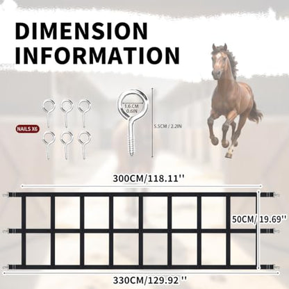 10' x 20" Stall Guards for Horses with Adjustable Straps and Hardware,Black | Horse Stall Gate with 6 Hooks and 6 Screws, for Stables, Barns, Breeding Farms, Fences to Keep Horse Securely