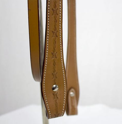 Tahoe Tack Hand-Tooled Barbwire Leather Western Browband Horse Headstall with Matching Split Reins - color: Mahogany, size: Draft