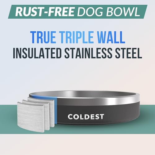 Coldest Dog Bowl - Anti Rust Metal, Non Slip, 3 Layers Insulated Stainless Steel Dog Bowls - Spill Proof & Heavy Duty - Water Bowl for Dogs, Cats & Pets, Dish Washer Safe (21 oz, Stealth Black) - color: Stealth Black, size: 21 oz