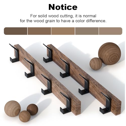 17 Inch Black Walnut Wood Wall Mounted Coat Rack with 4 Black L Hooks, Adhesive Mounted Entryway Hooks, Modern Natural Wooden Pegs for Hanging Coat Clothes Hat Bag Purse Key and Towel - color: Coat Rack with 4 L Hooks