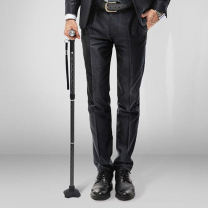 BeneCane Walking Cane for Women Folding Cane for Men with Two Led Lights Quad Cane with Stable Base Lightweight and Adjustable Walking Stick - color: Carved Black