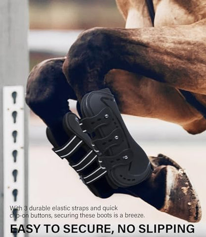 4/Pack Horse Jumping Boots, Open Front & Fetlock Boots for Jumping - color: Black