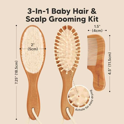 Keababies Baby Hair Brush and Baby Diaper Caddy Organizer - Brush with Soft Goat Bristles - Large Nursery Organizer, Cradle Cap Brush, Car Storage Organizer