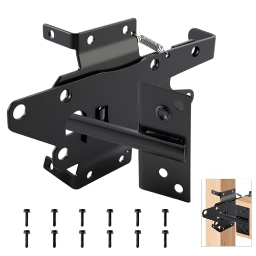 Self-Locking Gate Latch for Wooden Fence, Post Mount Automatic Gate Lock | 1 Pack, Gate Latches for Wooden Gates, Outdoor Garden, Vinyl, Included Screws, Black Finish, Steel, HOME MASTER HARDWARE