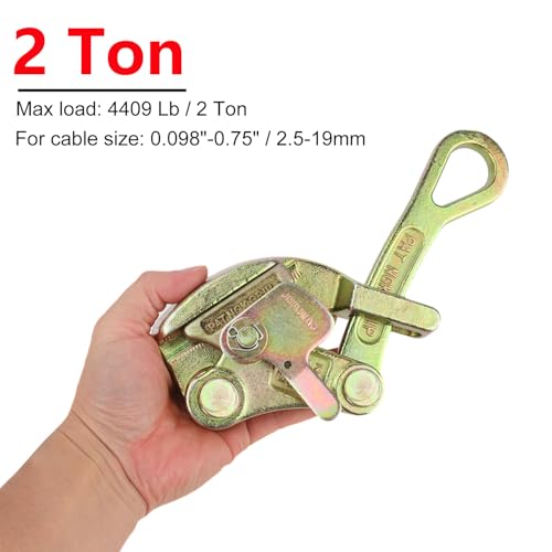 2 Pack 2T Cable Grip, 4409 lbs Wire Gripper, Wire Rope Tightener, Cable Pulling Tool, Carbon Steel Wire Stretcher with Swing Latch, Steel Cable Puller Tool for Wire Rope, Electricity, Industry - size: 2 Pack 2T Cable Grip