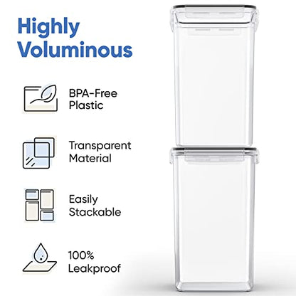 Chef's Path Extra Large Airtight Food Storage Containers with Lids, Pack of 2, 6.5L, 220Oz, Airtight Kitchen and Pantry Bulk Canisters for Flour, Sugar, Rice, and Baking Supplies - Transparent