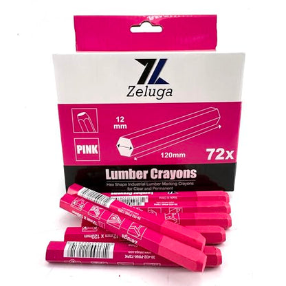 Zeluga 4.7in. x 0.47in. Hex Shape Industrial Lumber Marking Crayons for Clear and Permanent Markings, Pink 72 Pack - color: Pink, size: 1 Count (Pack of 72)