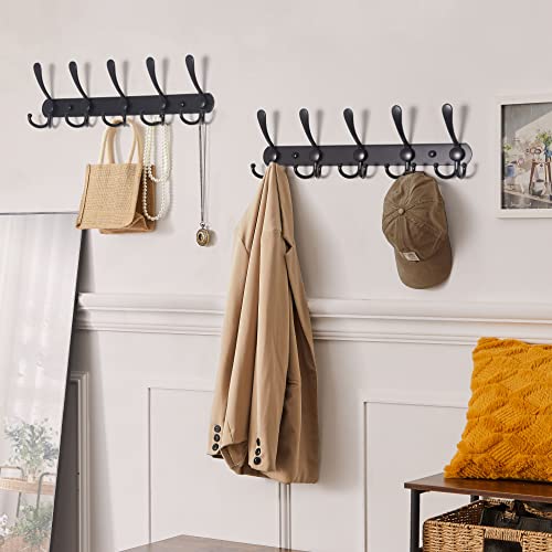 Dseap Coat Rack Wall Mounted - 5 Tri Hooks, Heavy Duty, Stainless Steel, Metal Coat Hook Rail for Coat Hat Towel Purse Robes Mudroom Bathroom Entryway (Black, 2 Packs) - color: Black, size: L=16" (2 Pcs)
