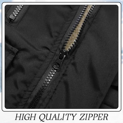 Kids Winter Fleece-Lined Coats For Boys Puffer Jackets With Hood - color: Black, size: 6-7 Years