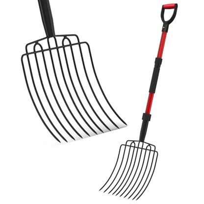COSITA Pitch Fork for Garden, Wide Pitchfork with 10 Metal Tines, Heavy Duty Garden Fork with Fiberglass Handle 44-Inches, Chicken Coop Pitchforks for Manure, Mulching, Composting, Red