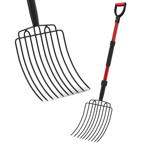 COSITA Pitch Fork for Garden, Wide Pitchfork with 10 Metal Tines, Heavy Duty Garden Fork with Fiberglass Handle 44-Inches, Chicken Coop Pitchforks for Manure, Mulching, Composting, Red