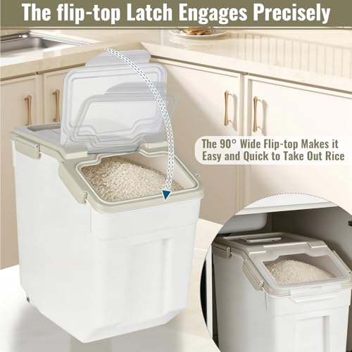 2 Pack Rice Container 50 lbs Large Bulk Flour Sugar Storage Holdhouse Plastic Grain Cereal Dry Goods Bin with Spoon and Measuring Cup for Kitchen Pantry Organization - Grey - color: Grey