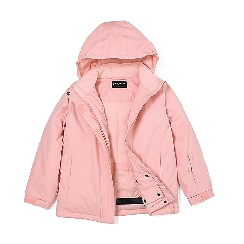 YINGJIELIDE Boy's Waterproof Ski Jacket,Kids Outdoor Snowboarding windproof Jacket,Fleece Lined Hooded,Warm Winter Snow Coat - color: Light Pink, size: 11-12 Years