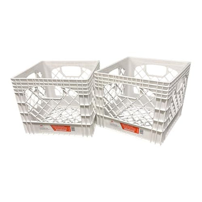 Juggernaut 2 Pack Storage Milk Crates, Plastic Stackable Containers, 18 Qt - Large Bins for Organizing Homes, Offices, Garages, White