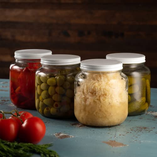 Paksh Novelty 64 oz Mason Jar, Half Gallon Jar, Wide Mouth, Clear, 4 Pack | Half gallon mason jar, airtight metal lid, 4 in wide mouth, USA-made soda-lime glass, canning, fermenting, dry food storage
