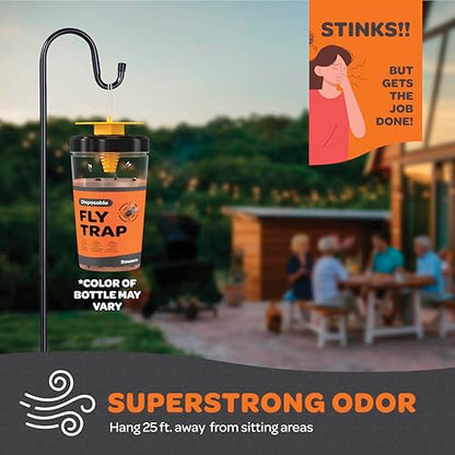 Fly Traps Outdoor [Set of 3] with Dissolvable Non-Toxic Bait - Reusable Hanging Bug Catcher Killer for All Flies for Outside Bug Control Patios, Barns, Ranches Etc. Hanging Fly Traps with Tie Included - style: 3 Traps