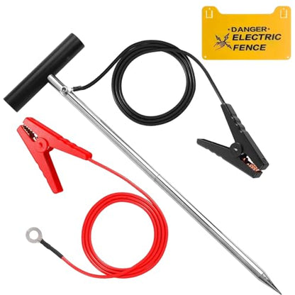 24in Ground Rod, Alligator Clip Lead Wire for Solar Fence Charger & Generator - size: 24
