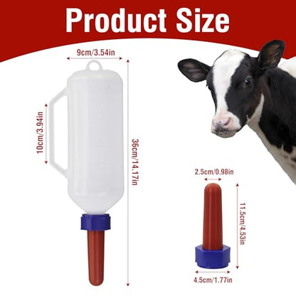 1L Calf Milk Feeder Bottle with 2 Replacement Nipples Handle Hanging Bottle
