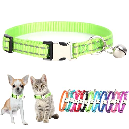 Green XS Dog Collar with Bell Puppy Collars Bells Cat Small Bell Collar - color: Green