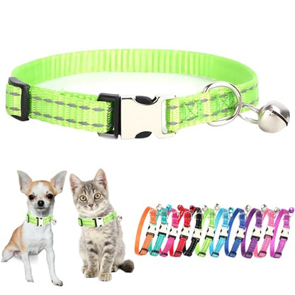 Green XS Dog Collar with Bell Puppy Collars Bells Cat Small Bell Collar - color: Green