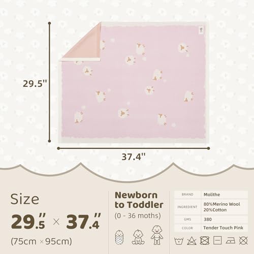 Luxe Merino Wool Cotton Baby Blanket Ultra-Soft, Temperature-Regulating Swaddle Blanket for Newborns, Receiving Blanket, and Nursery Throw 29.5" x 37.4", Machine Washable - color: Tender Touch_pink