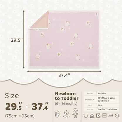 Luxe Merino Wool Cotton Baby Blanket Ultra-Soft, Temperature-Regulating Swaddle Blanket for Newborns, Receiving Blanket, and Nursery Throw 29.5" x 37.4", Machine Washable - color: Tender Touch_pink