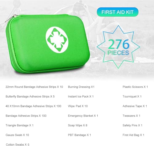 First Aid Kit 276PCS Car Home Camping Essentials Green Emergency Kit AMORNING - color: Green-276pcs