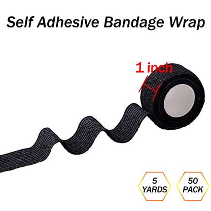 BQTQ 50 Rolls Self Adhesive Bandage Wrap 1 inch Self Adherent Tapes(Black) - color: Black, size: 1 Inch