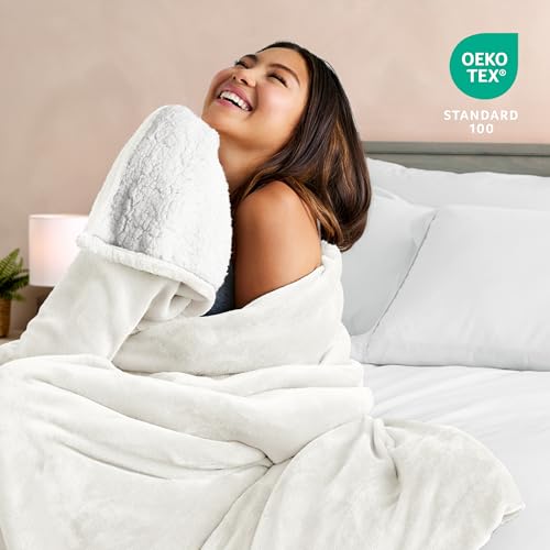 Bare Home Sherpa Fleece Blanket (Twin/Twin XL, Antique White) | Reversible Blanket for Bed, Sofa, and Couch, Warm & Lightweight, Fluffy & Soft - color: 11 - Antique White, size: Twin/Twin XL