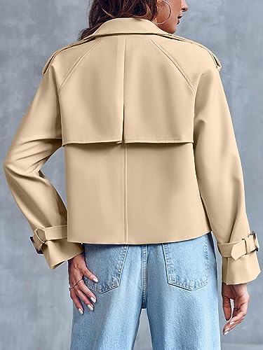 Saodimallsu Women Crop Double Breasted Trench Coat Short Cropped Jacket - color: Beige, size: Medium