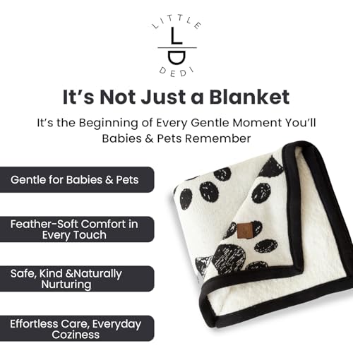 Baby & Pet Blanket 100% Cotton with Sherpa Fleece – Soft Stroller & Cuddle Blanket for Baby, Dog & Cat – Breathable, Hypoallergenic, Washable – 30x40 All-Season Blanket Black - color: Black Paw/ Beige