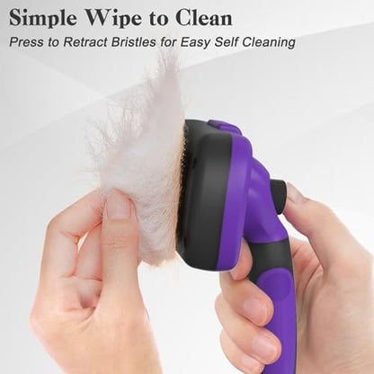 Swihauk Self Cleaning Slicker Brush for Dogs & Cats, Skin Friendly Pet Grooming for Shedding, Deshedding, and Hair Removal - Puppy Brush for Long Haired Pets, Pet Supplies, Purple - color: Purple