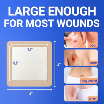 Large Waterproof Bandages 6x6 Silicone Foam Dressing Sensitive Skin, 5 PCS - style: 6"X6"(5PCS)