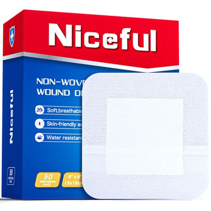 Niceful Island Dressing 6"x6" Bandages, 50Pcs Individually Wrapped - size: 6"x6"(50 Dressing)
