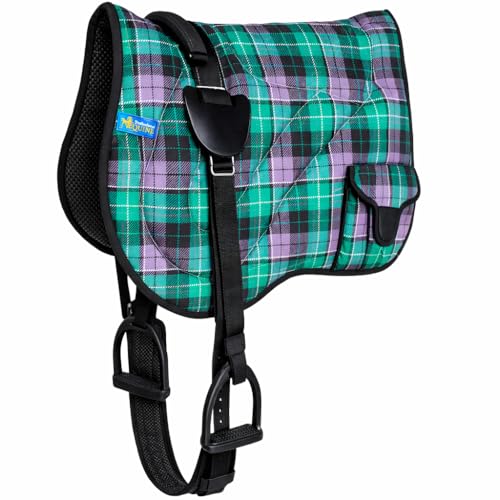 Horse Neoprene Padded Anti-Slip Bareback Saddle Pad Blue Plaid 39TS04 - color: Green Plaid, size: 21.5" (Spine) x 20" (Drop)