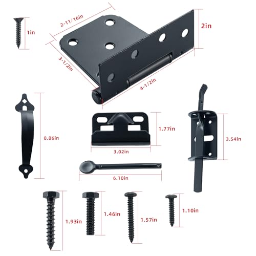 WellMade Heavy Duty Self-Locking Gate Latch Kit for Wooden/Vinyl Fence - 3.5" Spring Gate Hinge, 9" Handle & Thumb Latch, Automatic Locking,Outdoor Gate Hardware